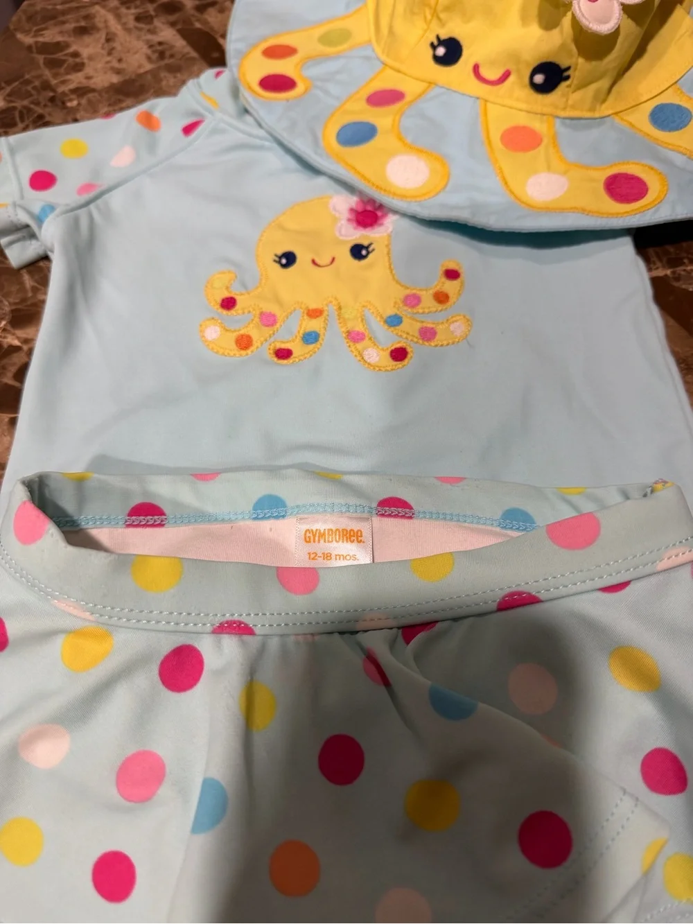 Gymboree 12-18m Baby Octopus Swim Set Sun Hat Yellow & Light Blue